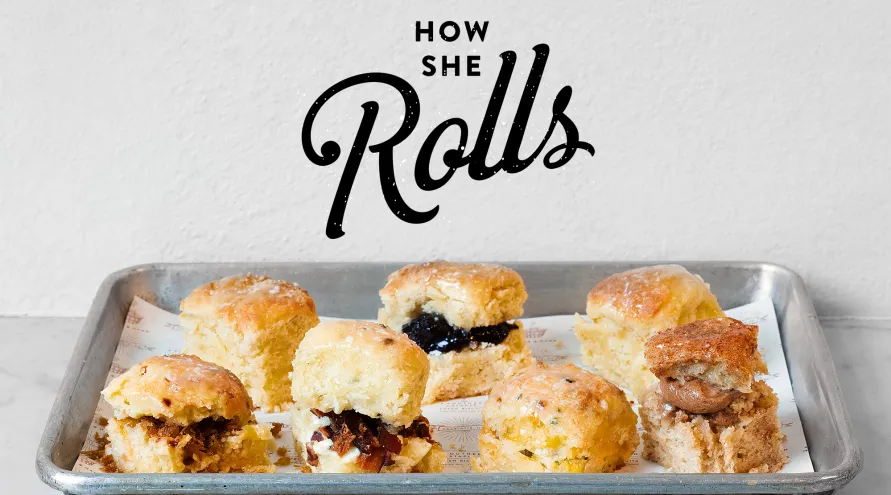How She Rolls biscuits and logo
