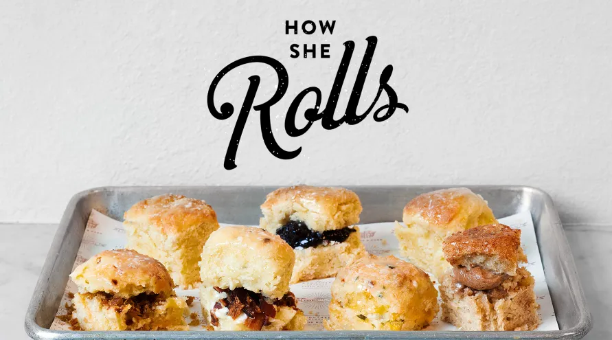 How She Rolls biscuits and logo