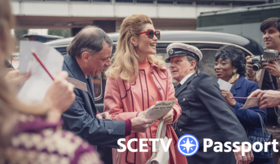 Barbara Parker (Gemma Arterton) surrounded by fans and signing autographs after stepping out of a car